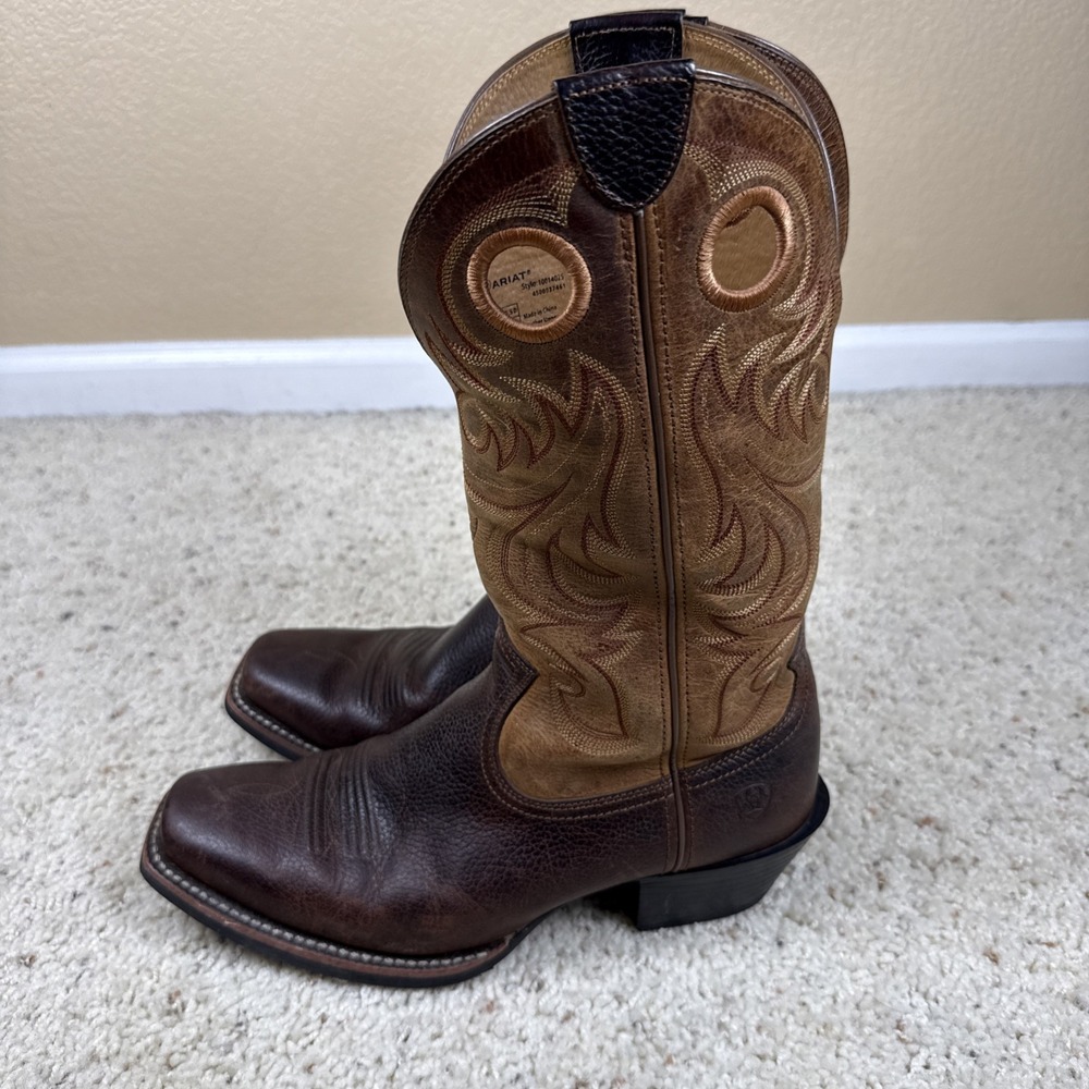 Ariat Cowboy Boots Brown Leather Square Toe Mens 10.5 D Style 10014025 EUC - Picture 2 of 9